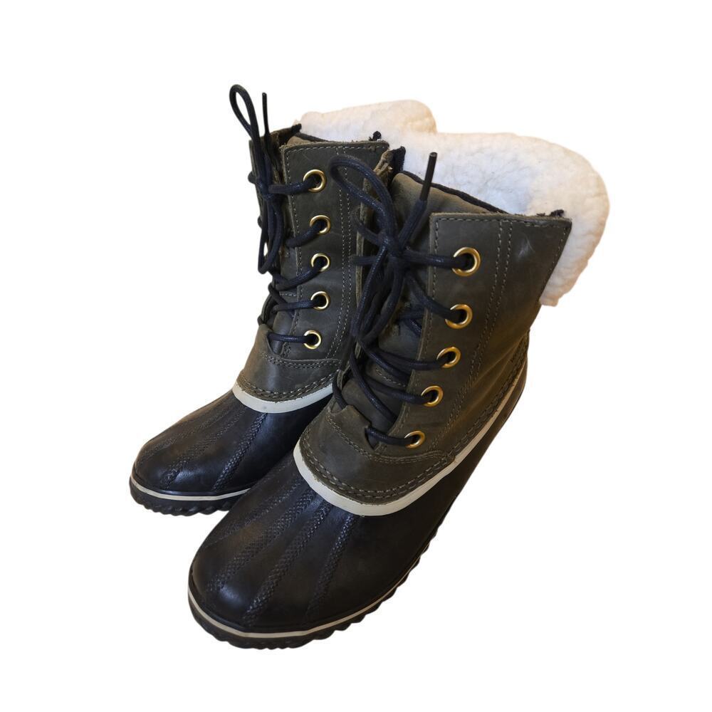 Sorel Slimpack II Lace Elk Olive Leather Waterproof Winter Snow Boots 9.5 - Picture 2 of 4